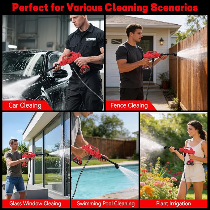 Cordless Car Cleaner Tool Compatible with Milwaukee M18 Battery, Portable Power Yard Cleaner with 6-in-1 Nozzle + Garden Hose Connector, Handheld Water Cleaner for Car/Garden/Boat (Tool Only)