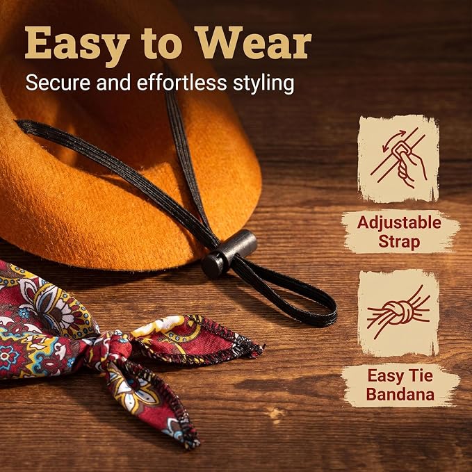 Western Cowboy Porch Goose Outfits – 2PCS Goose Costume Texas Ranger Hat & Bandana for 23 Inch Statue, Outdoor Garden Yard Patio Decor, Cowboy Goose Outfits for Porch Goose