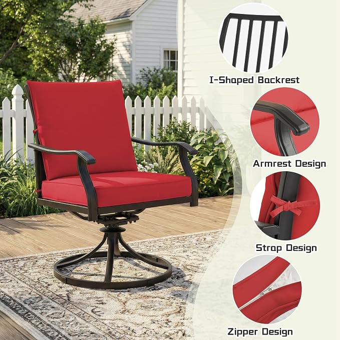 7 Piece Outdoor Patio Dining Set, 62’’ Rectangular Metal Dining Table with Umbrella Hole & 4pcs Outdoor Metal Dining Chairs & 2pcs Patio Swivel Rocking Chairs , Outdoor Furniture Dining Set for Patio