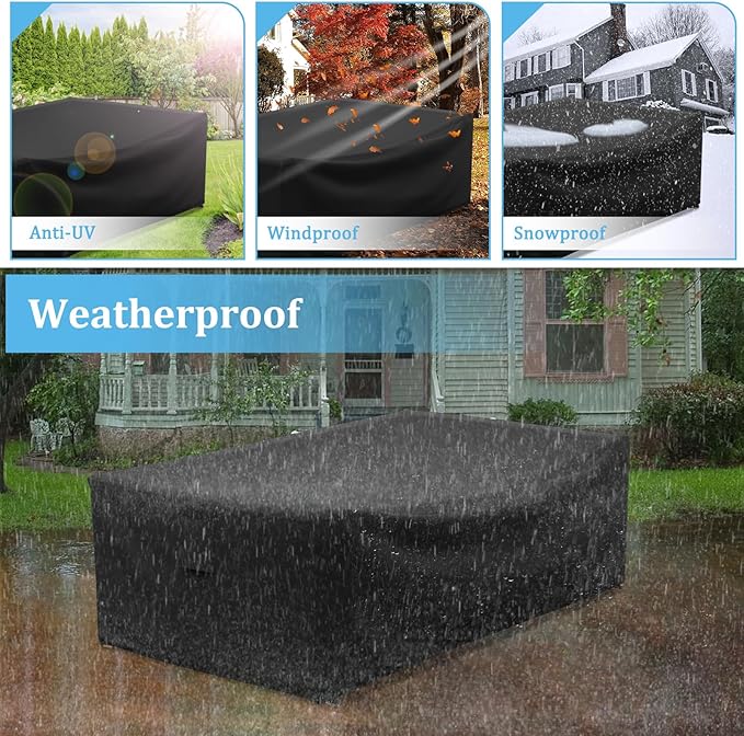AKEfit Patio Furniture Covers,500D Heavy Duty Waterproof for Outdoor Square and Retangle Patio Table and Chair Covers,Black-48"L x 28"W x 13"H