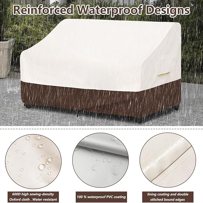 Bitubi Waterproof Patio Sofa Cover, Heavy Duty 3-Seater Outdoor Couch Cover Size Up to 76W x 32.5D x 33H Inches, Lawn Patio Furniture Covers with Air Vent (Brown)