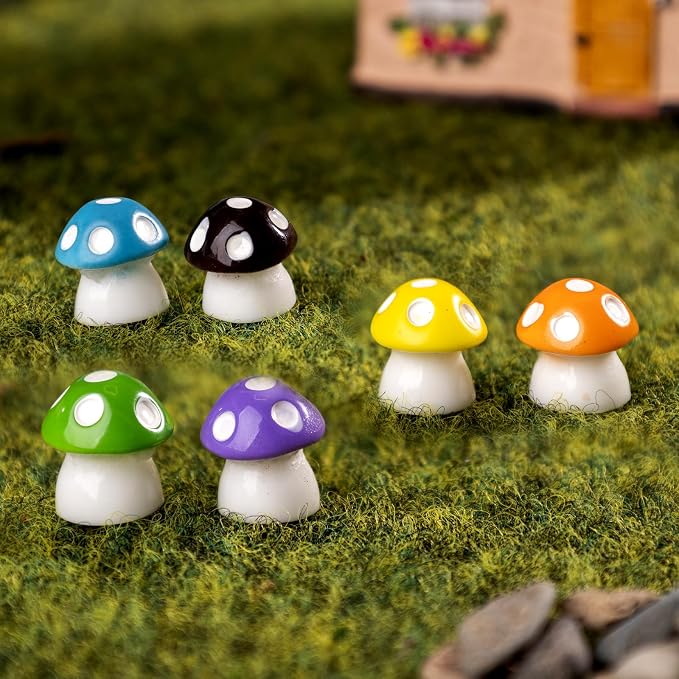 80P Mini Mushrooms, Tiny Resin Mushroom Figurines Small Little Resin in Bulk for Miniature Landscape Aquarium Potted Fairy Garden Home Decor Accessories Party Favors Gifts