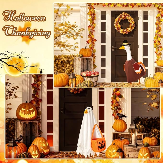 FuWeave 8 Set Holiday Porch Goose Outfits 23'' Goose Clothes Summer Fall Halloween Christmas Winter Thanksgiving Valentine St. Patrick Easter 4th of July Lawn Porch Geese Costume for Patio Yard Decor