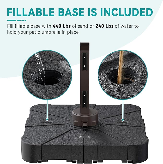 9x12 FT Cantilever Patio Umbrella with Base and Led Lights Double Top Outdoor Rectangular Large Heavy Duty Aluminum Offset Umbrellas with 7 Level Tilt 360-degree Rotation for Pool Garden Deck, Turquoise