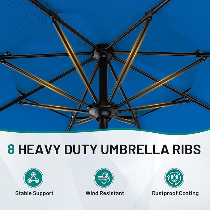 AreShark 9ft 2-Tier Patio Umbrella with Valance - Outdoor Umbrella Waterproof UV Protection, Market Table Umbrella w/Push Button Tilt&Crank for Pool, Porch, Garden(Royal Blue)