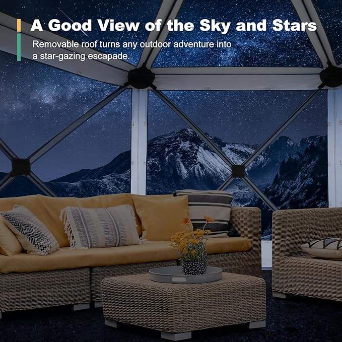 COBIZI 12x12 FT Pop Up Canopy Stargazing Tent, Gazebos On Clearance with Removable Roof, Screened in Gazebo, Screen Tents Portable carpas para Patio for Outdoor Camping,Backyard,Garden,Brown(Pro)