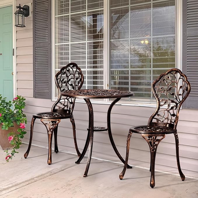 JHshop Bronze 3 Pieces Outdoor Patio Furniture Set, Garden Conversation Chairs with Table for Backyard Pool or Lawn,Balcony Furniture Sets, Table and Chairs -(Leaf)