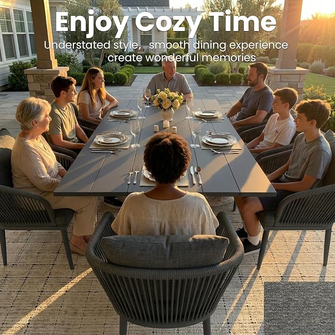 7-Piece Patio Dining Table Sets, Woven Wicker Dining Set with Rectangular Aluminum Table and Dining Chairs Modern Outdoor Dining Furniture Set for Outdoors and Indoors