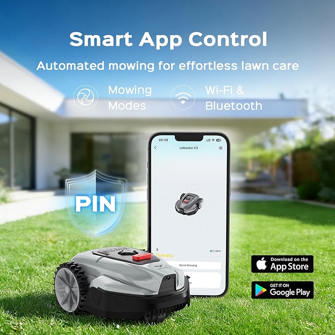 2026 NEW LEBOSBO V3 Robotic Lawn Mower, AI Vision Recognition Robot Lawn Mower with APP Control, Low-Noise Operation, Adjustable Cutting Height, No-Go Zones, for Small Lawns Up to 1600 Sq.Ft.