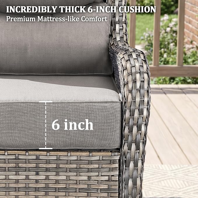 Luxury Swivel Rocker Chairs Fire Pit Table Set with 6" Thick Cushion 5 piece Wicker Outdoor Patio Chair with Sofa,Comfortable High Back Outdoor Patio Furniture Set - Gery | Gery