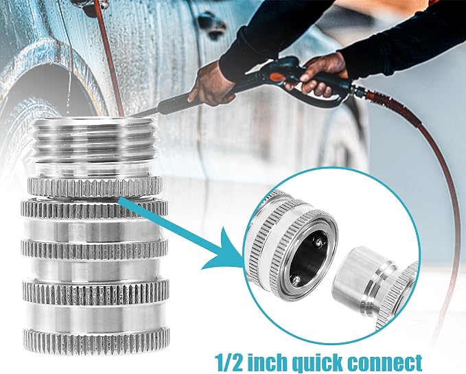 Tool Daily Pressure Washer Adapter Set, Stainless Steel Quick Connect Kit, M22 14mm to 3/8" Quick Disconnect Kit for Power Washer, 8 PCs