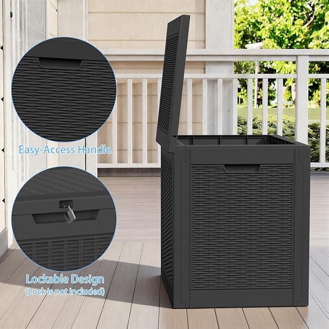 EasyUp 34 Gallon Deck Storage Boxes Outdoor Waterproof, Resin Small Lockable Storage Box, Outdoor Deck Box for Patio Cushion Funiture, Pool Accessories, Garden Tools (Black, 34 Gallon)