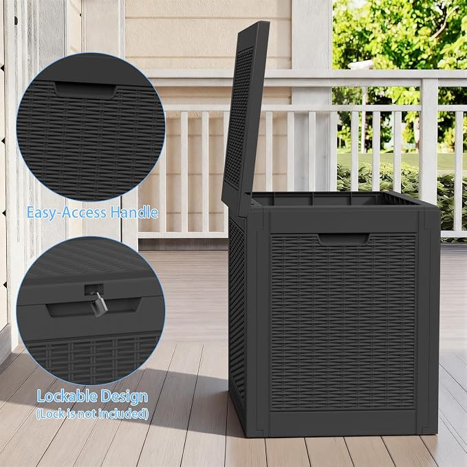 EasyUp 37 Gallon Deck Boxes Outdoor Waterproof, Resin Outside Storage Box for Patio Cushion Furniture Pool Accessories Garden Tools Indoor Outdoor Storage Bench (37 Gallon, Black)