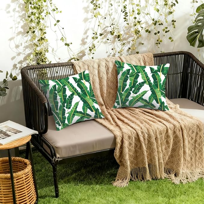 20x20 Inch Outdoor Pillow Covers Set of 2 Waterproof Throw Pillow Covers Decorative Couch Cushion Covers Banana Leaves Square Pillowcases Protectors for Patio Garden Sofa