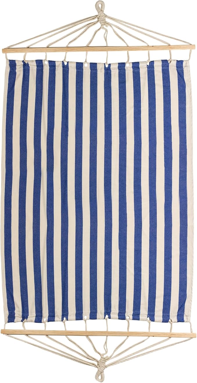 Striped Macrame Quilted Two Person Double Hammock - 9' x 56" - Blue and Cream