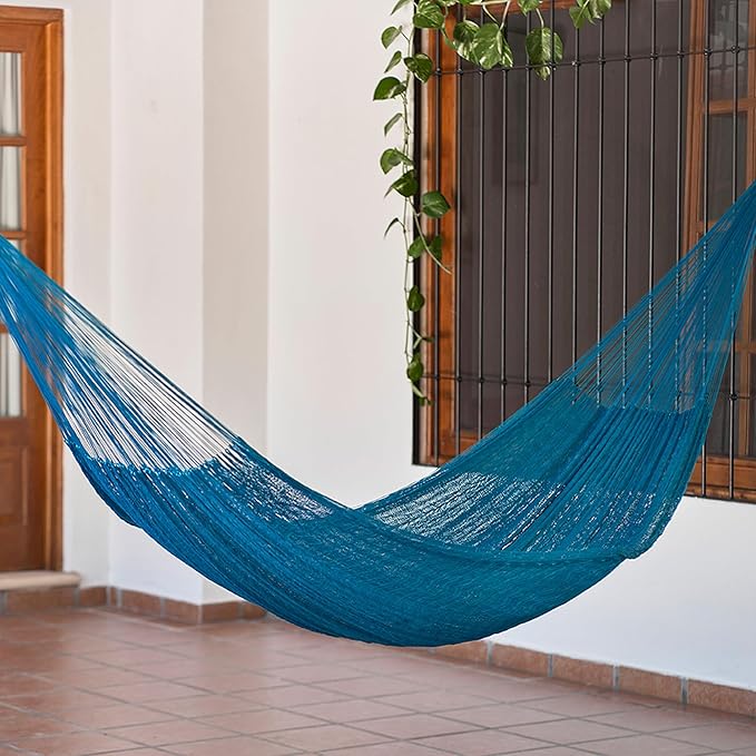 NOVICA Turquoise Blue Nylon Mayan Hand Woven Hammock, Teal Haven' (Single)