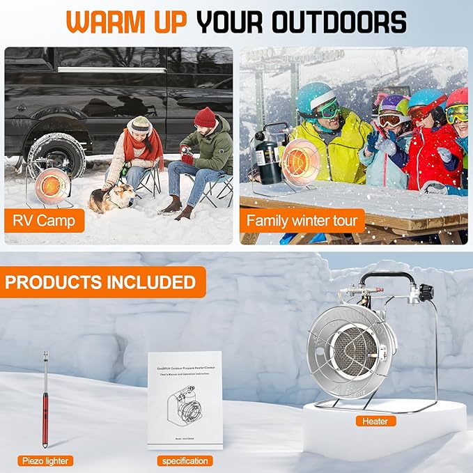 GasBRUH Outdoor Multi-Use Portable Propane Patio Heater/Cooker, 18,000 BTU include USB Lighter, Gas Camping Heater for Tent Hunting, Fishing,RV (Fuel not included)
