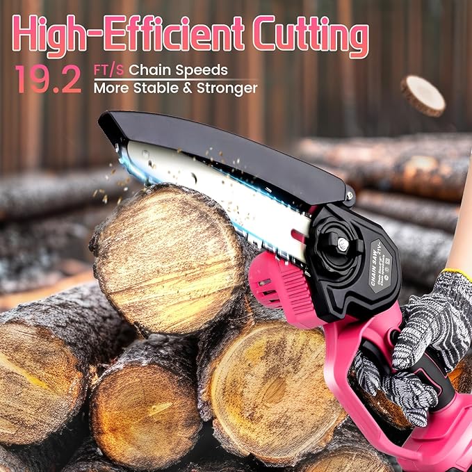 Mini Chainsaw Cordless 6-INCH, Portable Electric Power Pruning Saw, Rechargeable Battery Powered Handheld Chain Saw for Tree Branches, Courtyard, Household and Garden, 2PCS 21V 1500mAh Batteries