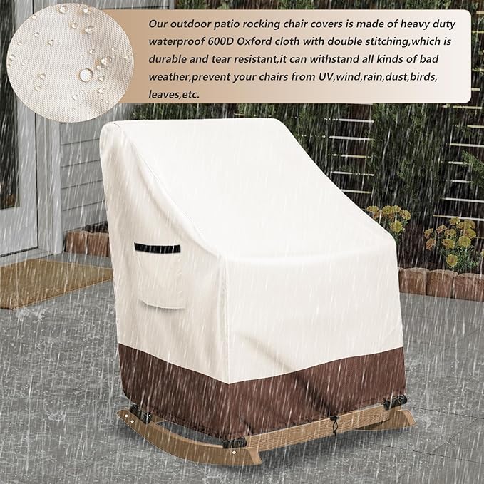 Outdoor Adirondack Rocking Chair Cover,Heavy Duty 600D Waterproof Patio Rocking Chairs Cover for 30" W x 33" D x 32" H Rocking Chair,Beige