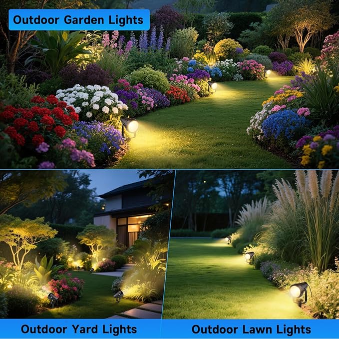 Outdoor Landscape Lighting Low Voltage, 49.2FT Wired LED Spot Light with Plug-in Transformer, IP65 Waterproof Outside Uplight 7W 840LM for Yard Garden Tree Pathway House, Warm Yellow 3000K, Pack of 6