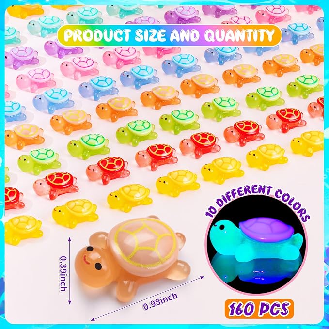80Pcs Luminous Mini Resin Turtles Cute Tiny Turtle to Hide for Garden Micro | Glow in The Dark Turtle Animals Figurines, Landscaping Home Decor Party Presents(10 Colors)