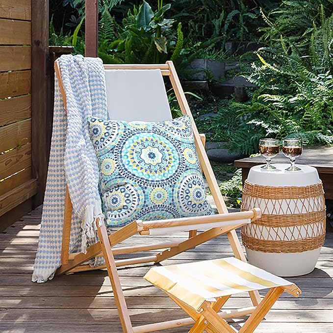 Outdoor Throw Pillow Covers 18”x18”, Decorative Pillow Covers for Patio Furniture, Modern Cushion Cases for Garden Couch Home Sofa Bed Office Chair, Pack of 2, Delancey Lagoon