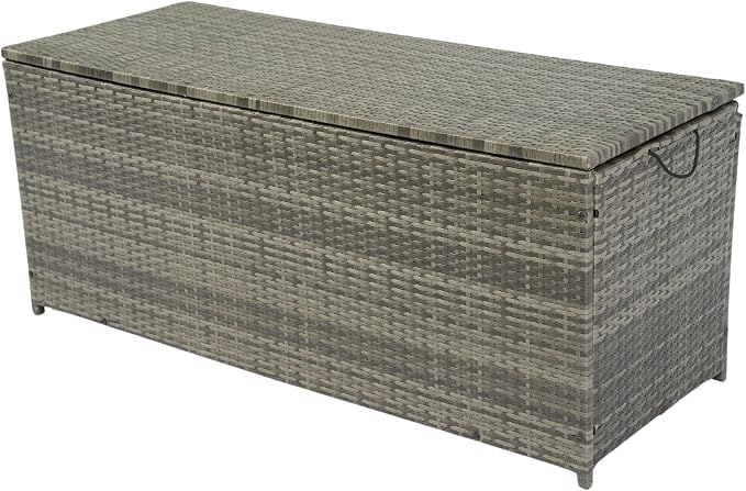 Outdoor Storage Box, 113 Gallon Wicker Patio Deck Boxes with Lid, Outdoor Cushion Storage forToys, Pillows, Towel Grey Wicker