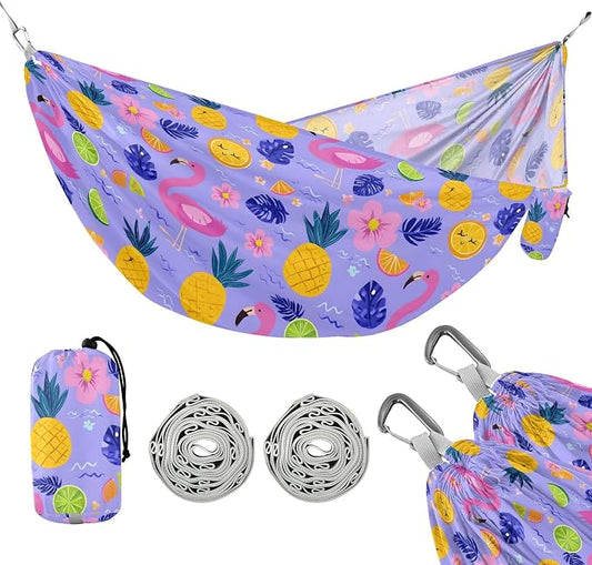 Camping Hammock Outdoor Hammocks for Outside Flamingo Pineapple Violet Beach Trees Portable Lightweight with Pockets Tree Straps Indoor