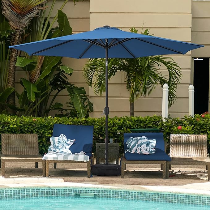Sundale Outdoor 11 ft Patio Umbrella with Sand Bag Umbrella Base Included, Outdoor Umbrella with Tilt and Crank, Navy