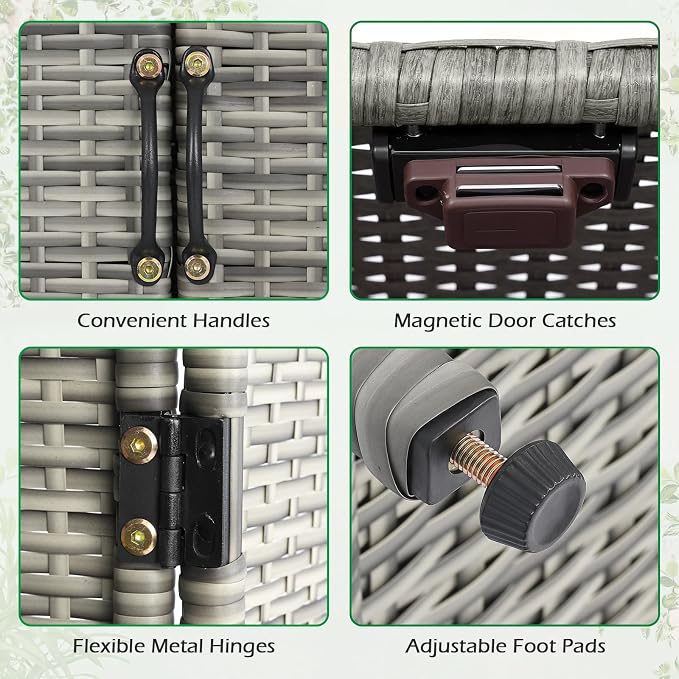 Tangkula Rattan Outdoor Storage Cabinet, Patiojoy Outdoor Cabinet with 2 Adjustable Shelves, 4 Doors, Patio Storage Deck Box Table for Patio Garden Poolside
