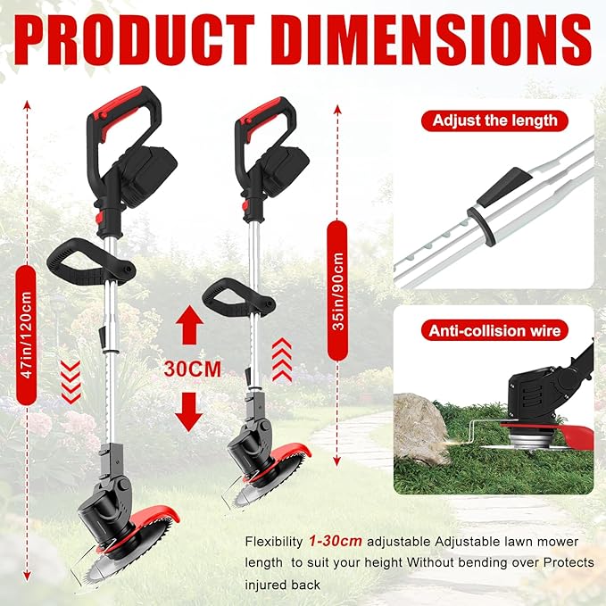21V Electric Weed Wacker Cordless Electric Weed Wacker Eater with 2 * 4.0Ah Batteries & Charger Lightweight Grass Trimmer Weed Cutter Suitable for Garden & Yard Lawn Care