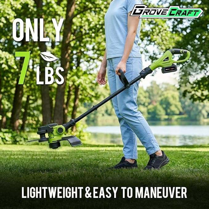 20V 12'' Cordless String Trimmer, Grass Trimmer&Edger with 8 Replacement Spools, Battery Powered Weed Trimmer with Auto Line Feed for Garden, Lawn(2*4AH Battery and Charger Included), Green