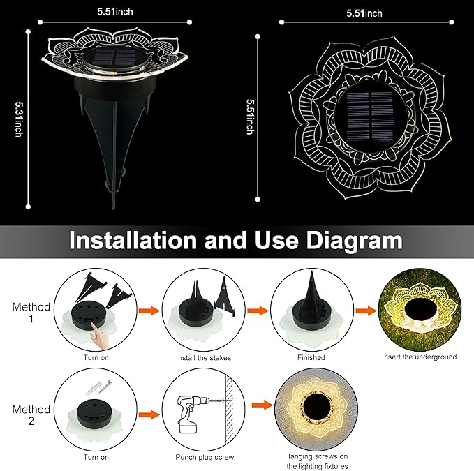 Roming Solar Ground Lights Outdoor Waterproof 2-in-1 Floor & Wall Lights Acrylic Shell 10 LED High Efficiency Monocrystalline Solar Panel Landscape Lighting Warm White 3 Pack