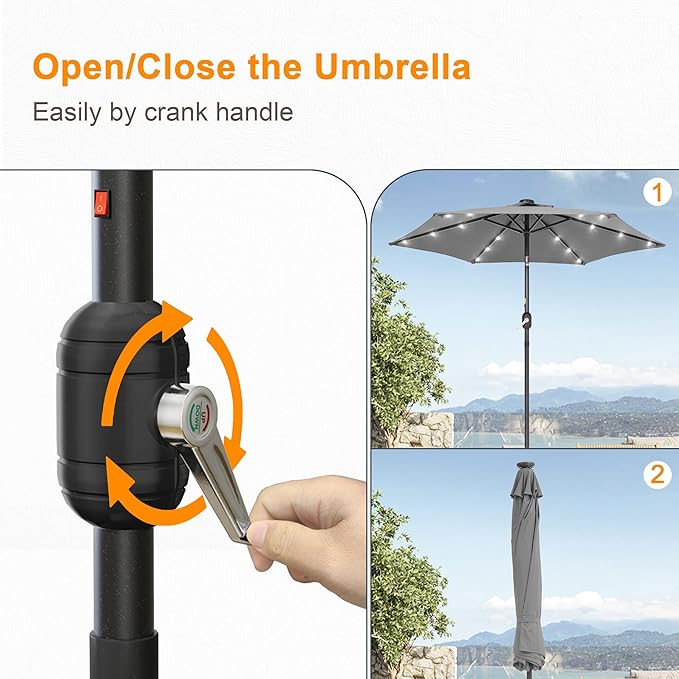7.5ft Outdoor Umbrella Patio Umbrella with Solar Lights,18 LED Lighted Table Market Outdoor Umbrella, 2-Year-Non-Fading, for Pool, Deck, Garden,Backyard