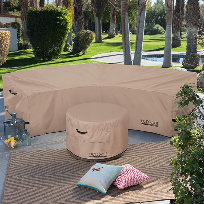 ULTCOVER Patio Curved Sofa Cover Waterproof for 4-6 Seater Outdoor Sectional Furniture Couch 158"(Back Arc Length) x 104"(Front Arc Length)