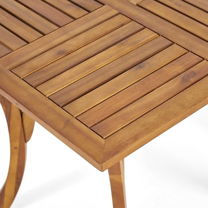 Merax Square Outdoor Dining Table 31.5" Acacia Wood Patio Table Teak Finish, Slat Panels Tabletop, 30" H, Bear 200LBS