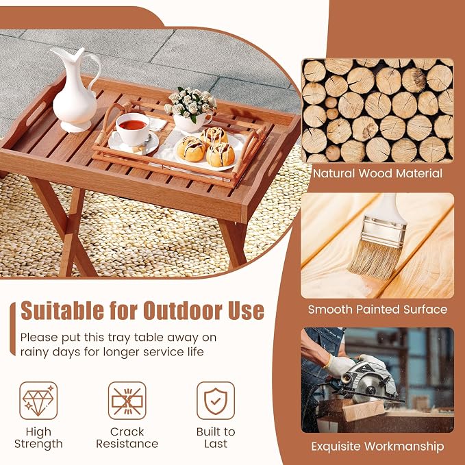 HAPPYGRILL Outdoor Wood Tray Table Folding Patio Side Table with Removable Top, Portable Bistro Table for Garden Backyard Balcony Poolside (2)