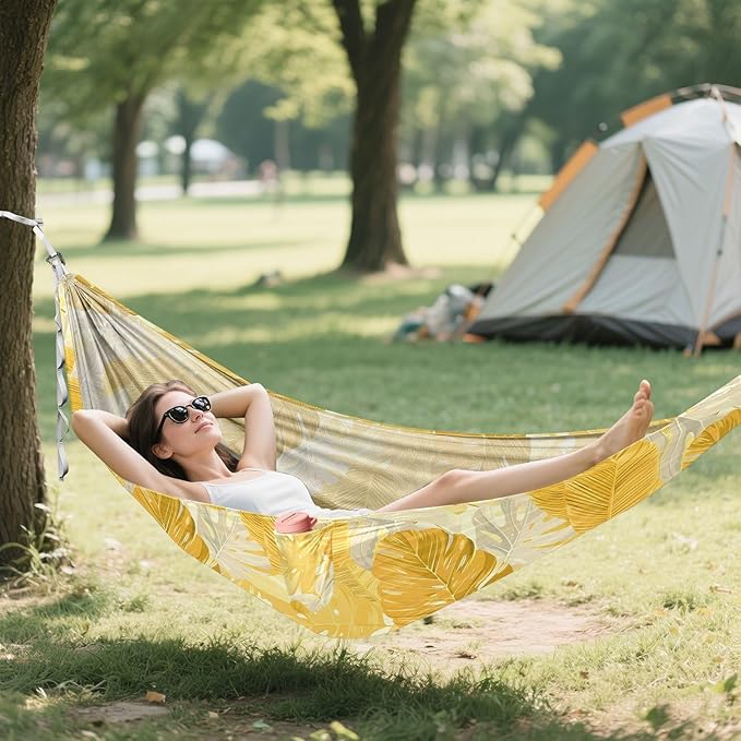 Camping Hammock Outdoor Hammocks for Outside Yellow Leaves Beach Trees Portable Lightweight with Pockets Tree Straps Indoor Small