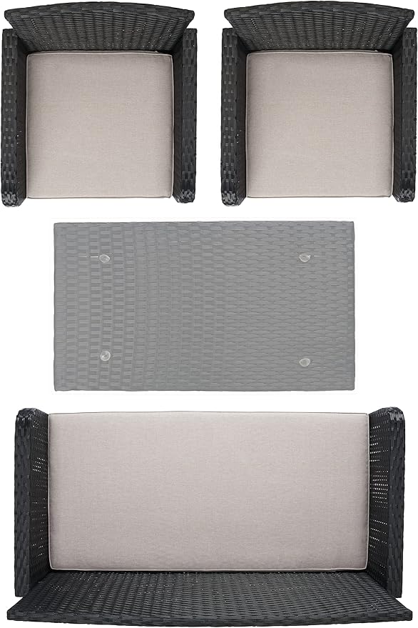SAFAVIEH Outdoor Collection Aboka Black/Light Grey Cushion 4-Piece Conversation Patio Set