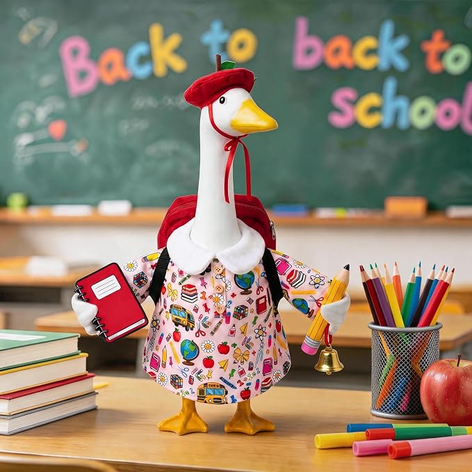 Back to School Porch Goose Outfits Fits 23" Cement Plastic Statue Goose Clothes for Back to School Day Outdoor Garden Yard Patio Statue Art Decor