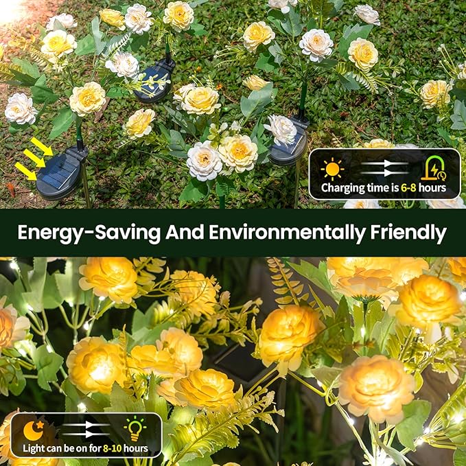 4 Pack Solar Garden Lights Outdoor, 42" Tall 42 LEDs Hibiscus Solar Flower Lights, IP65 Waterproof Decorative Landscape Lighting for Pathway Patio Yard Walkway Decor (Warm White)