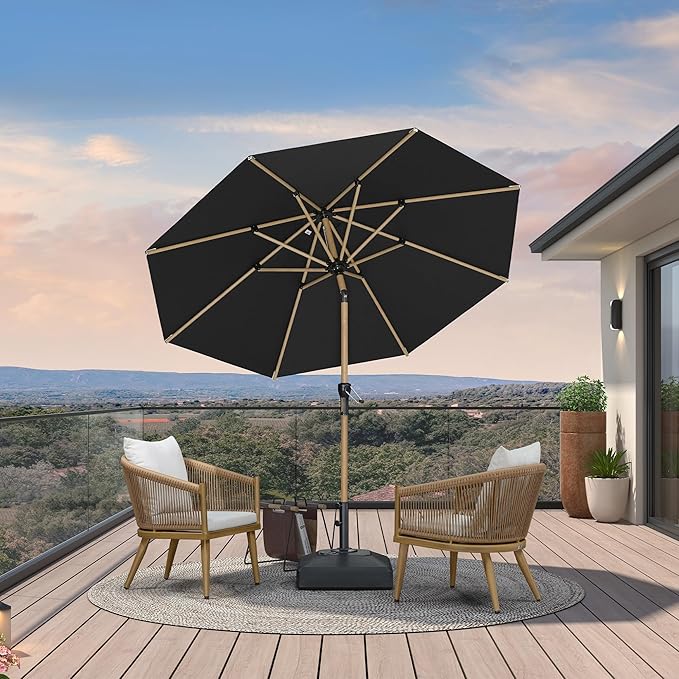 PURPLE LEAF 8 Feet Patio Umbrella Outdoor Table Umbrella Aluminum Market Umbrella with Push Button Tilt & 8 Sturdy Ribs and Crank Round Sun Umbrella for Garden Patio Balcony, Black