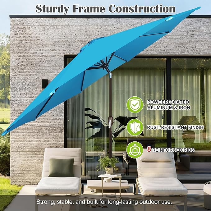 Blissun 10FT Outdoor Patio Umbrella, Outdoor Table Umbrella, Yard Umbrella, Market Umbrella with 8 Sturdy Ribs, Push Button Tilt and Crank
