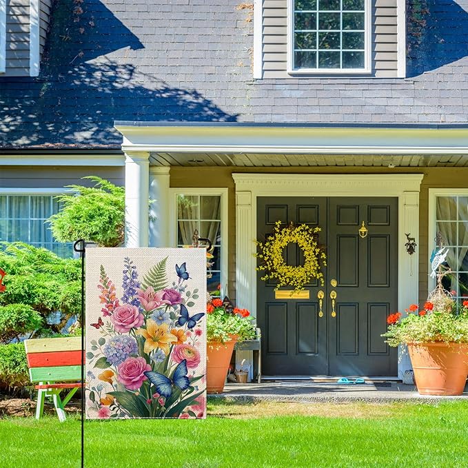 wyooxoo Spring Summer Flower Garden Flag 12x18 Inch Double Sided Vertical Welcome Garden Flag Outside Farmhouse Yard Outdoor Decoration (L)