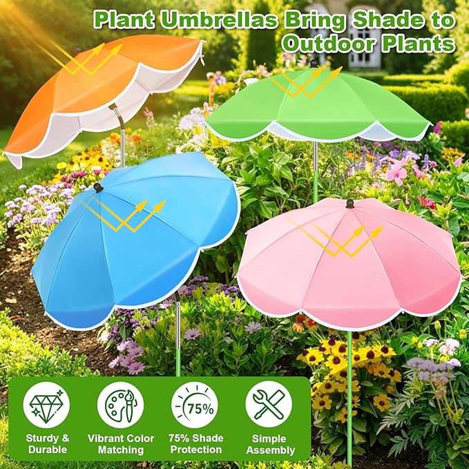POILKMNI 4 Pack 2026 Upgraded Plant Umbrellas for Outdoor Plants - 25" Enlarged Garden Plant Umbrella Shade with Adjustable Angle, 43.3" Higher Sun Shade for Plants, Garden Beds, Potted Plant