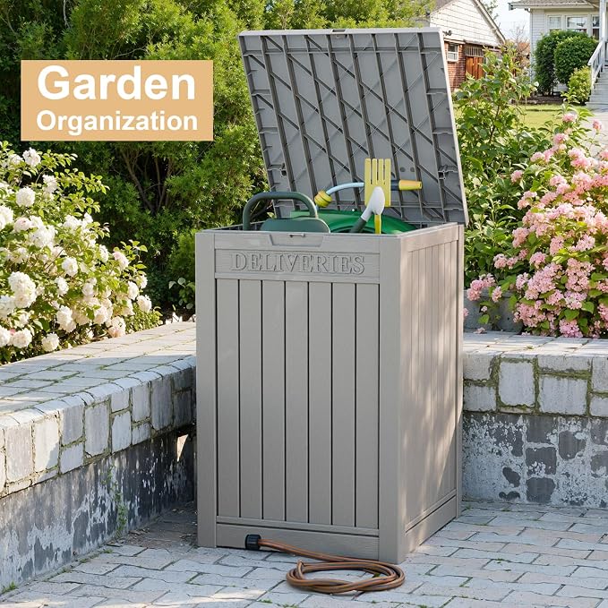 Vixzen Extra Large Package Delivery Box for Outside,Waterproof & Sturdy Parcel Drop Boxes,Resin,Easy to Assemble,Package Drop Box for Porch, House, Curbside,Light Brown
