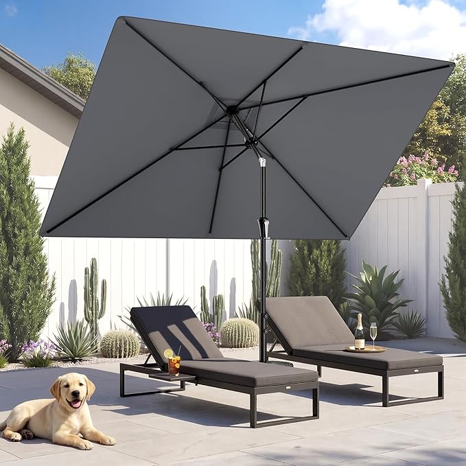 HOMSHADE 6.6 x 10 ft Rectangular Patio Umbrella Rectangle Umbrella Outdoor Patio, Large Outdoor Umbrellas for Patio Table with Tilting and Sun UV Protection for Pool, Deck, Market, Backyard