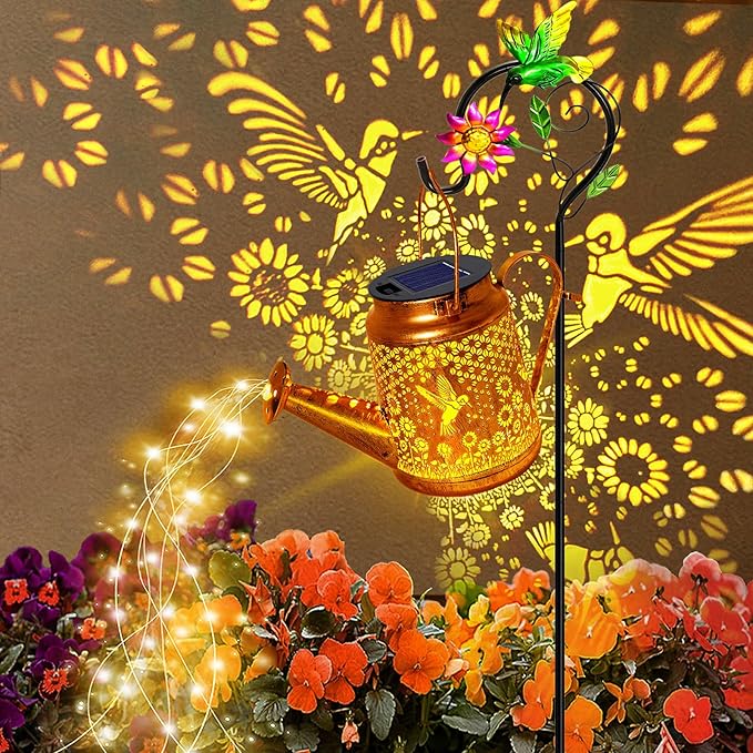 Solar Watering Can Lights, Hummingbird Hanging Lanterns Outdoor, Birthday Gifts for Mom Women Grandma Mother's Day, Waterproof Solar Lights Garden Decor for Outside Yard Art Patio Porch Lawn Backyard