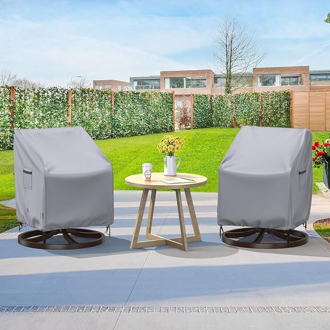 Swivel Patio Chair Covers, 2 Pack Waterproof Outdoor Rocking Chair Covers, Lawn Patio Furniture Covers, Heavy Duty Lounge Chair Cover, 33" W×37" D×38.5" H, Grey
