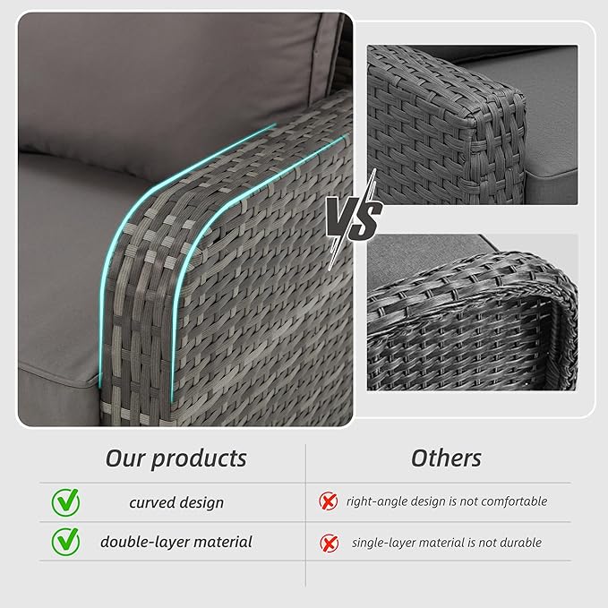HOMREST 6 Piece Patio Conversation Sets with Loveseat, Rattan Wicker Swivel Chairs with 2 Ottoman, Coffee Table & Cushions, Outdoor Furniture Sets for Garden, Poolside, Backyard (Grey)